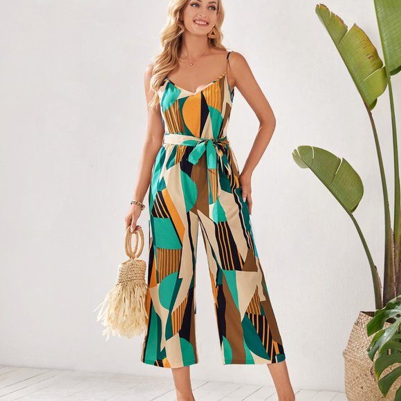 New Patchwork Print Belted Slip Jumpsuit - Picture 5 of 5